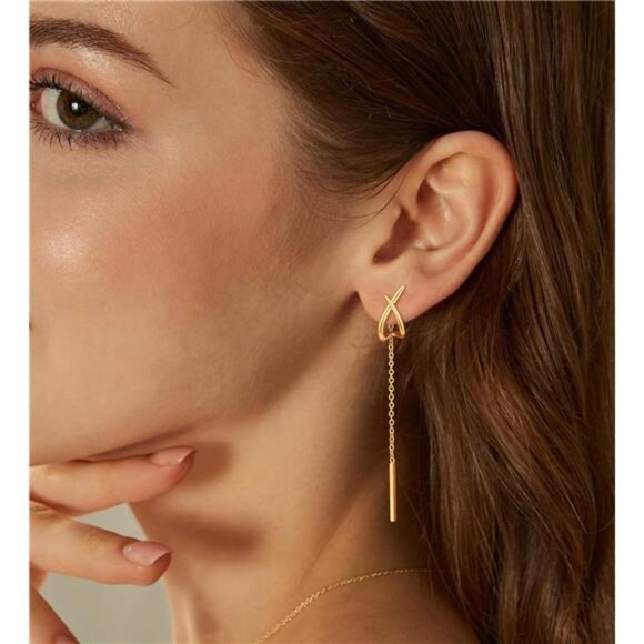 ✨ 15K Gold X Cross Threader Earrings | Lightweight Hoop & Dangle Combo - Picture 3 of 4